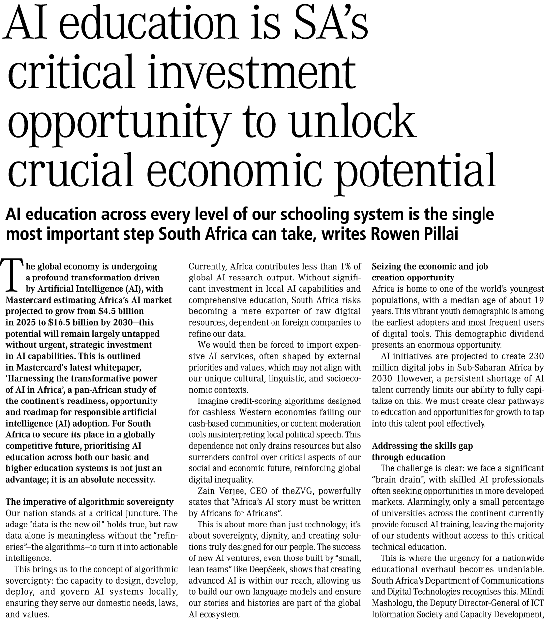 AI education is SA’s critical investment opportunity to unlock crucial economic potential AI education across every l...