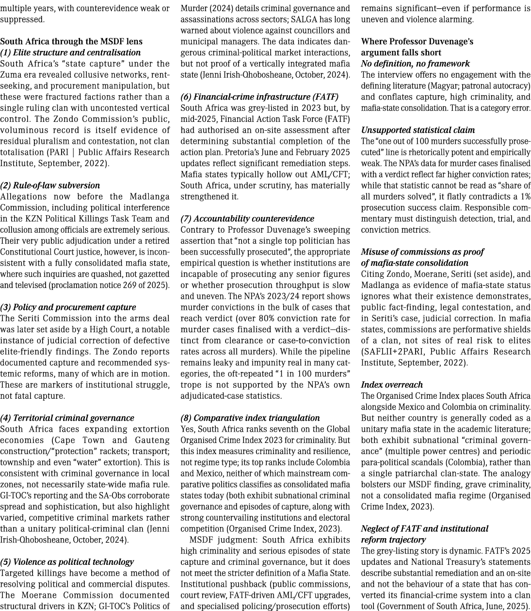 multiple years, with counterevidence weak or suppressed. South Africa through the MSDF lens (1) Elite structure and c...