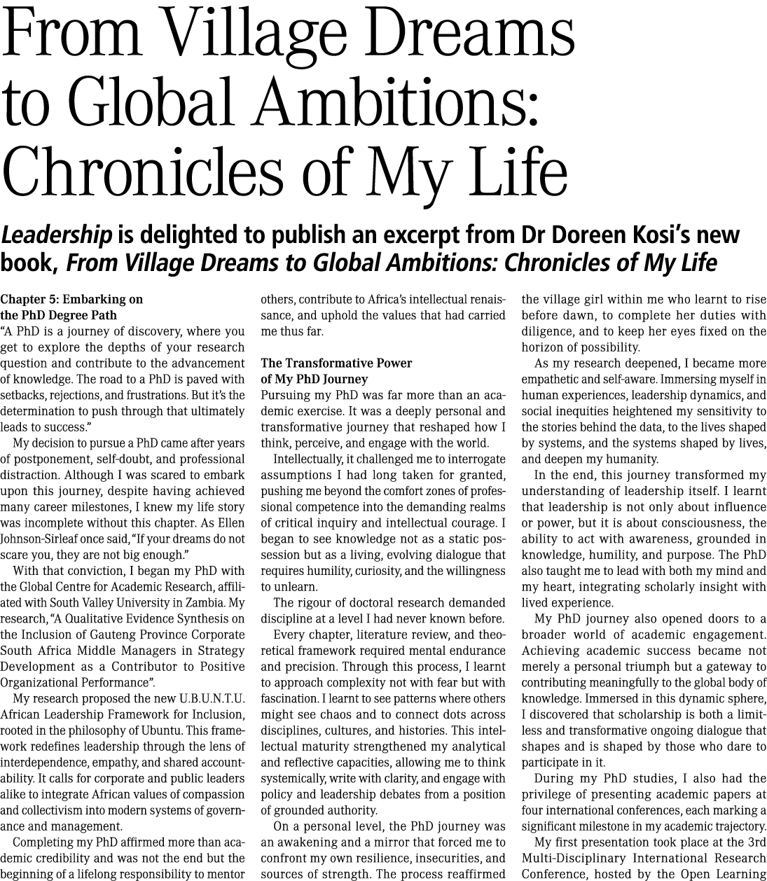 From Village Dreams to Global Ambitions: Chronicles of My Life Leadership is delighted to publish an excerpt from Dr ...