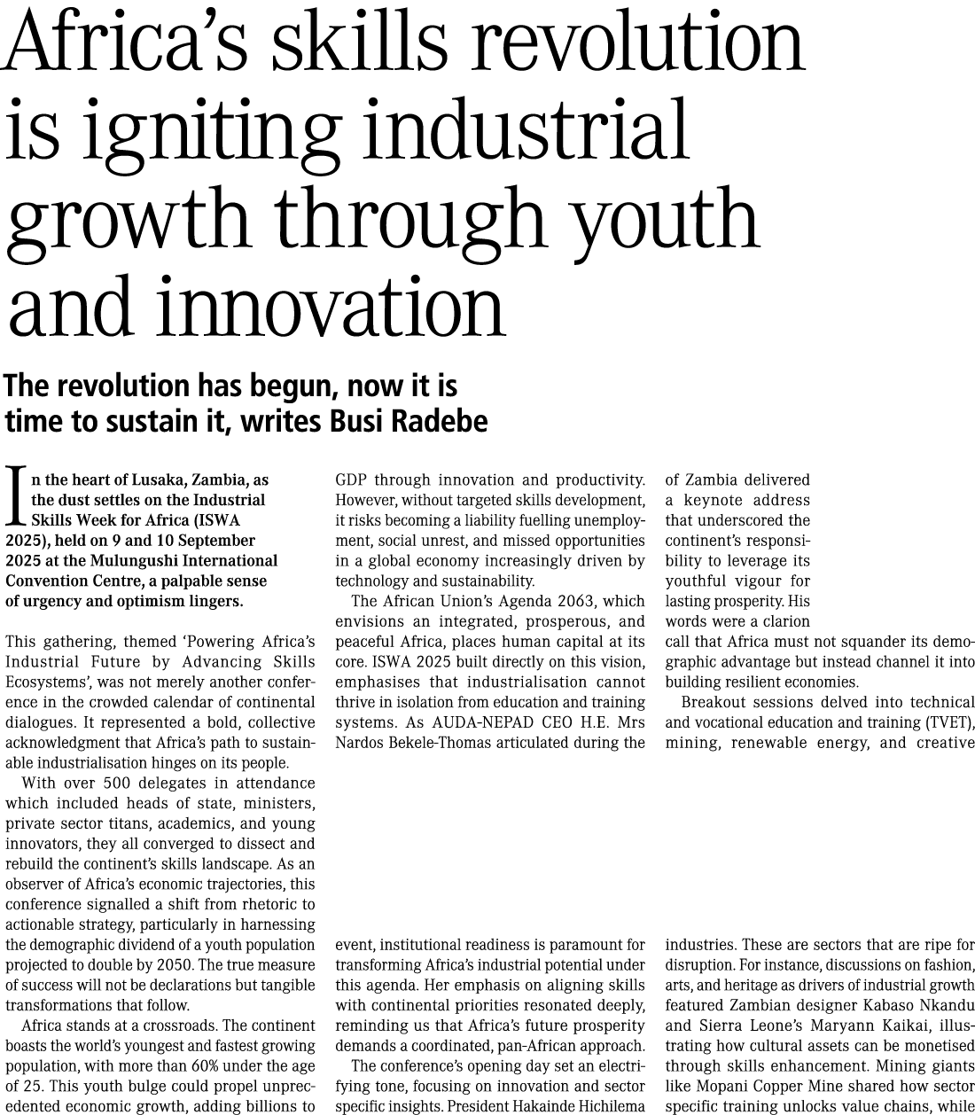 Africa’s skills revolution is igniting industrial growth through youth and innovation The revolution has begun, now i...