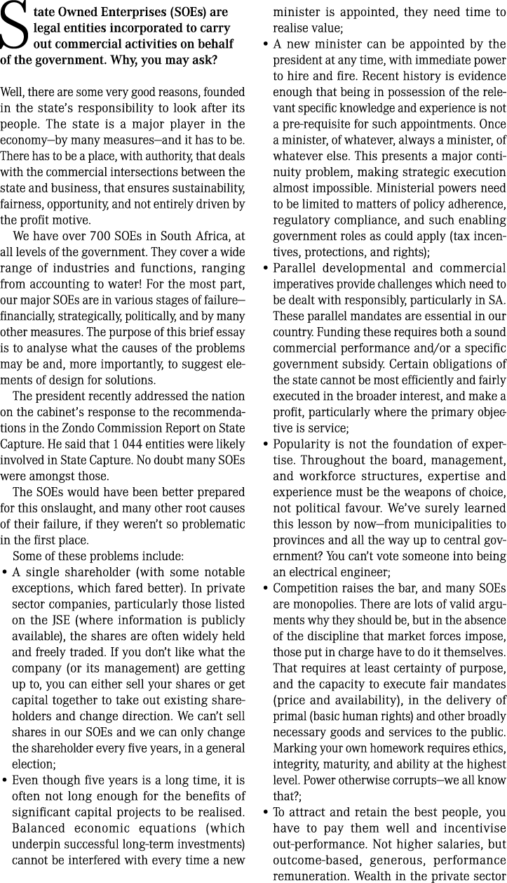 State Owned Enterprises (SOEs) are legal entities incorporated to carry out commercial activities on behalf of the go...