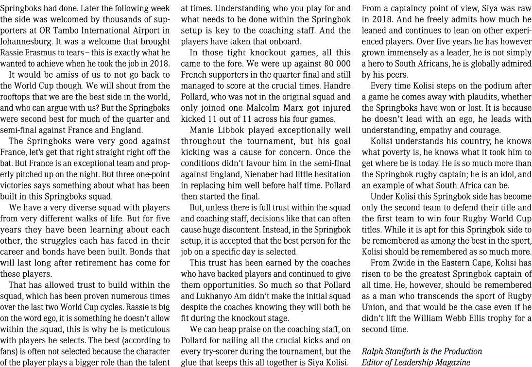 Springboks had done. Later the following week the side was welcomed by thousands of supporters at OR Tambo Internatio...