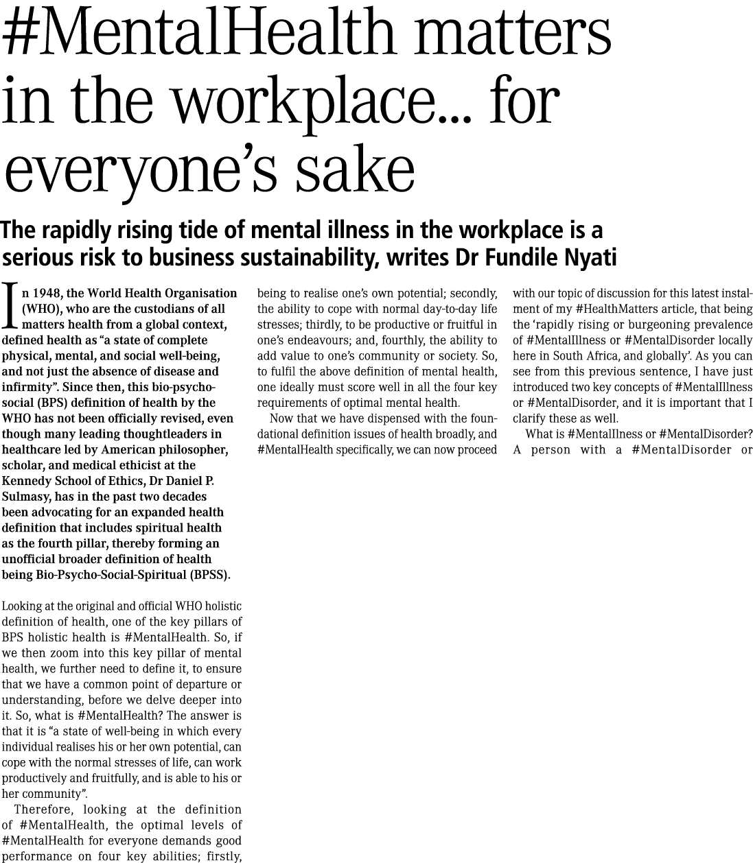 #MentalHealth matters in the workplace... for everyone’s sake The rapidly rising tide of mental illness in the workpl...