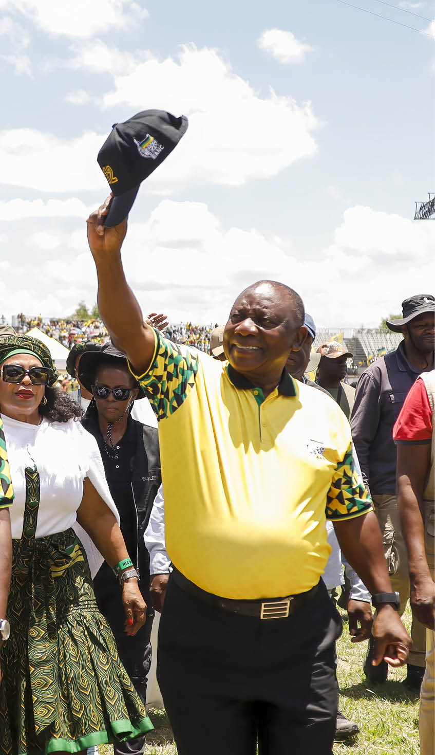 RUSTENBURG, SOUTH AFRICA - JANUARY 10: President Cyril Ramaphosa arrives at the January 8th Statement at Moruleng Stadium on January 10, 2026 in Rustenburg, South Africa. The activities reflect the ANC's tradition of combining political reflection, organisational readiness, community engagement and commemorative activities as part of anchoring the movement among the people. (Photo by Sharon Seretlo/Gallo Images via Getty Images)