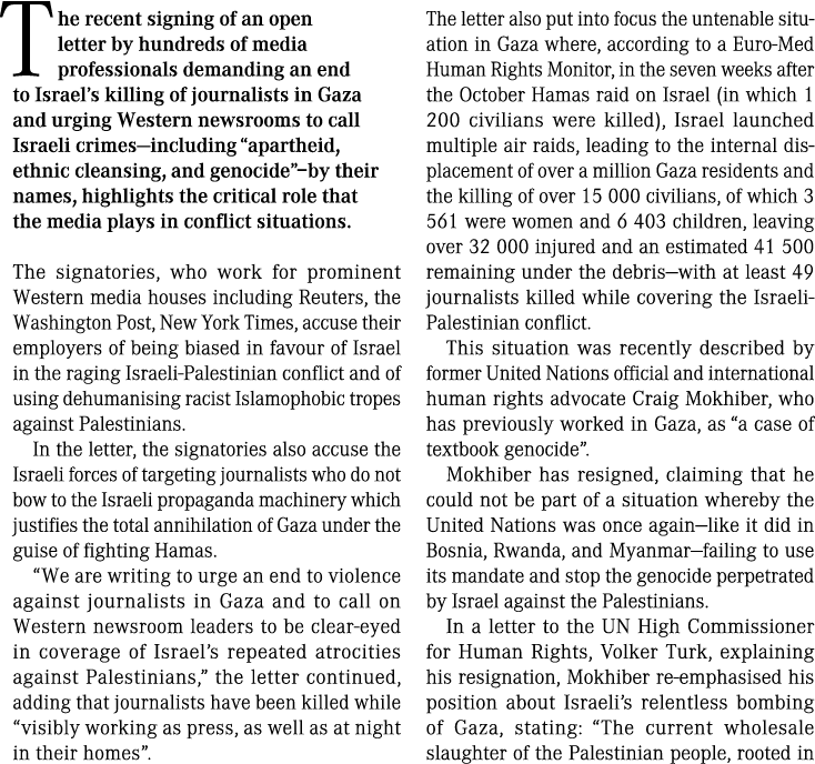  The recent signing of an open letter by hundreds of media professionals demanding an end to Israel’s killing of jour...