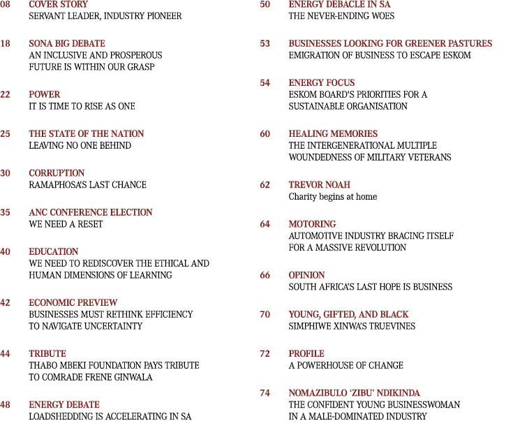 08 Cover story Servant leader, industry pioneer 18 SONA Big Debate An inclusive and prosperous future is within our g...