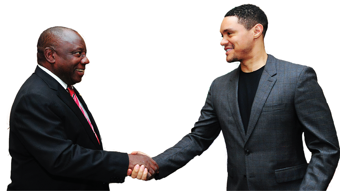 President Cyril Ramaphosa receives a courtesy call from renowned comedian Trevor Noah, ahead of his oral reply to questions in the National Assembly in Cape Town. They discussed a wide range of issues, including the impressive philanthropic work that Trevor’s Foundation is doing in supporting orphans and young people with education and life skills.   The President applauds Trevor for flying the South African flag high from abroad with the notable work he is doing in his career as a comedian and television host. South Africa. 07/03/19. Siyabulela Duda