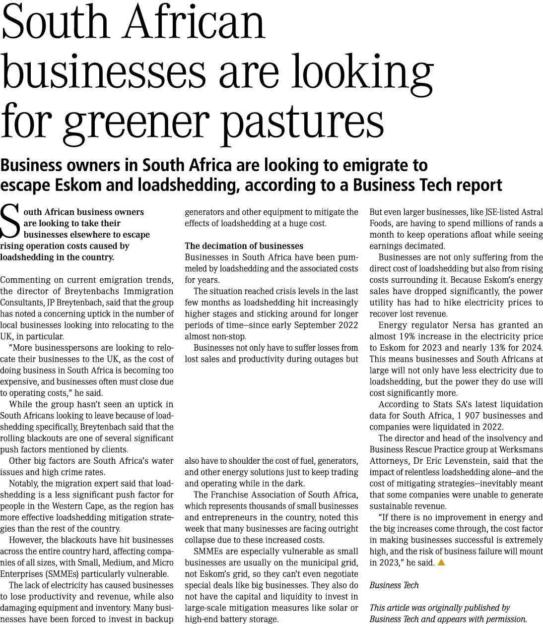 South African businesses are looking for greener pastures Business owners in South Africa are looking to emigrate to ...