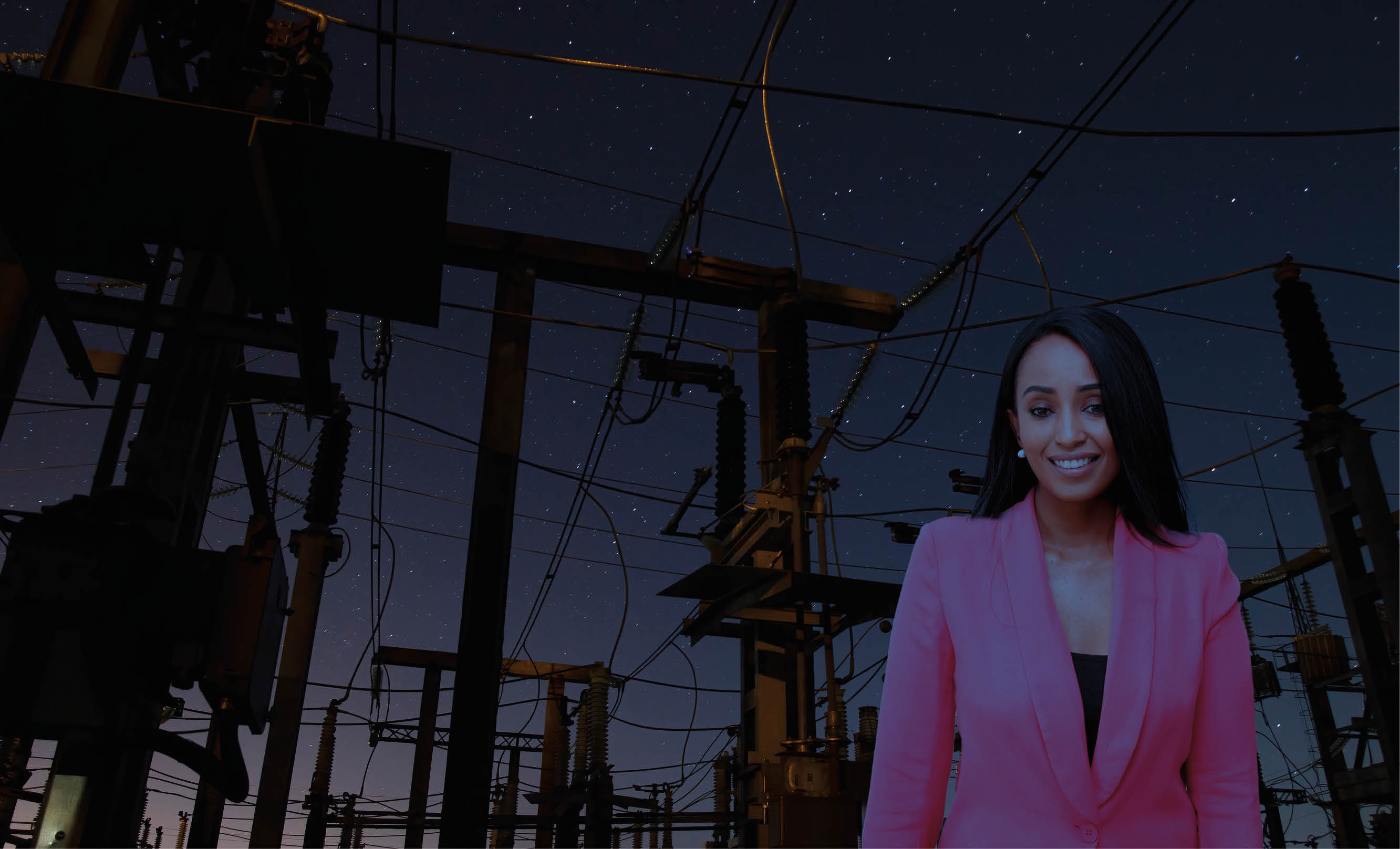 Electrical substation at night on long exposure shot