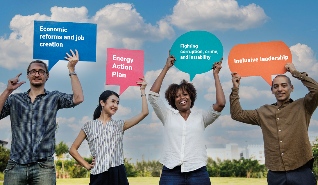 Diverse friends holding speech bubbles