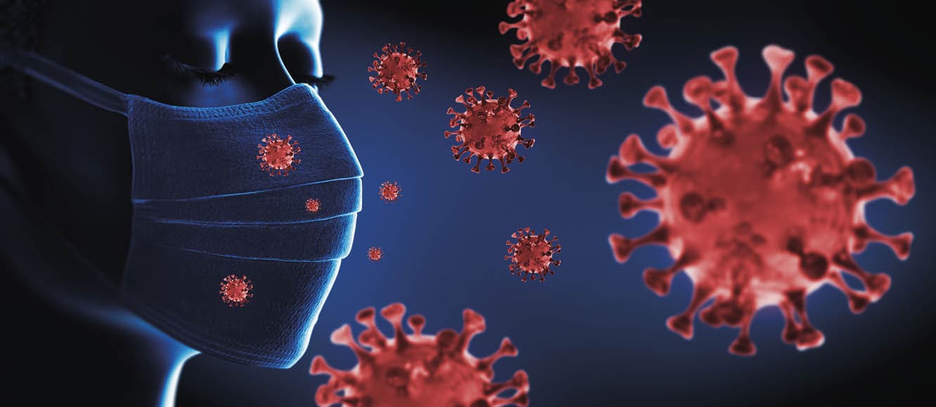 Group of virus in front of human face- flu outbreak or coronaviruses influenza - 3D illustration