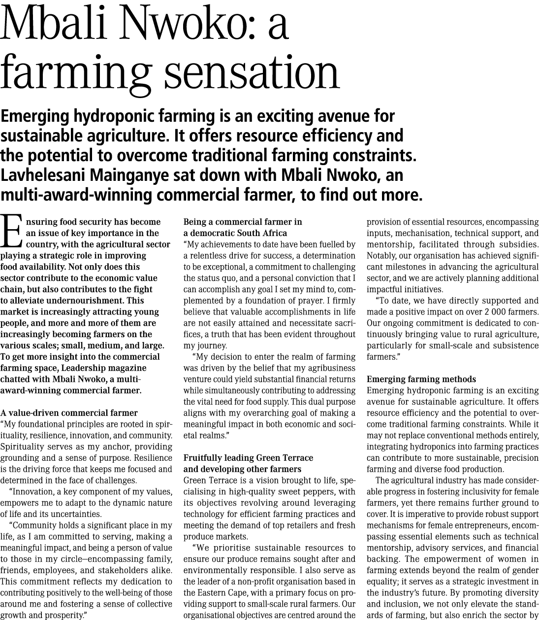 Mbali Nwoko: a farming sensation Emerging hydroponic farming is an exciting avenue for sustainable agriculture. It of...