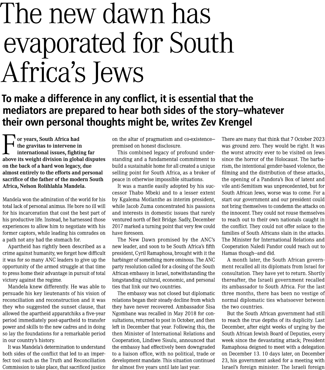 The new dawn has evaporated for South Africa’s Jews To make a difference in any conflict, it is essential that the me...