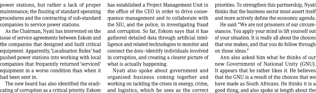 power stations, but rather a lack of proper maintenance; the flouting of standard operating procedures and the contra...