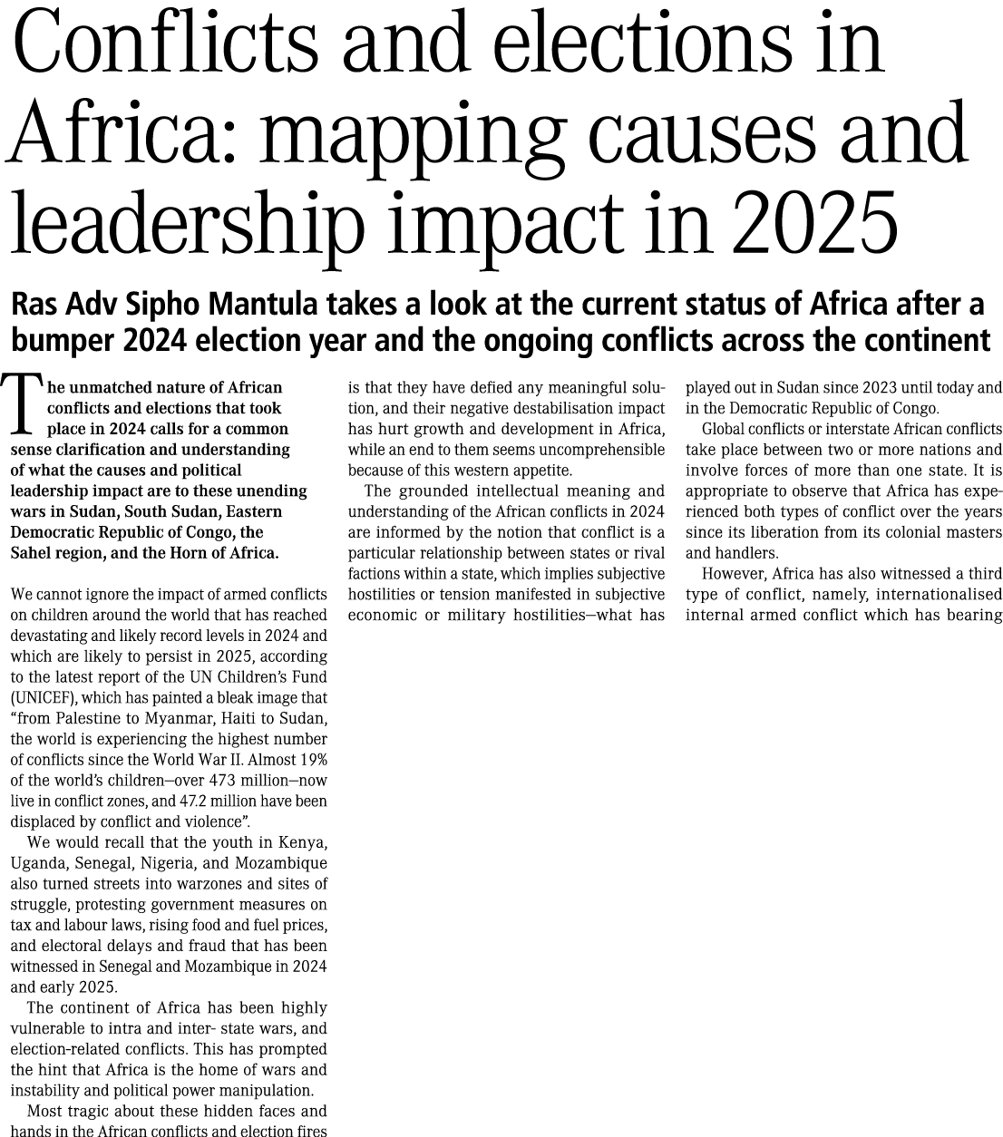 Conflicts and elections in Africa: mapping causes and leadership impact in 2025 Ras Adv Sipho Mantula takes a look at...