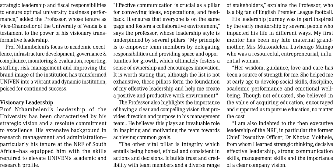 strategic leadership and fiscal responsibilities to ensure optimal university business performance,” added the Profes...