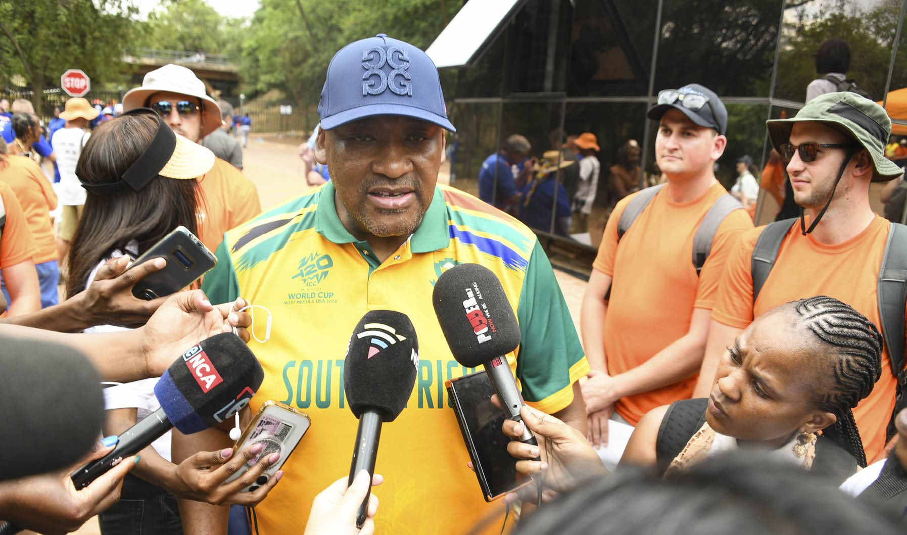 PRETORIA, SOUTH AFRICA - NOVEMBER 05: Gayton McKenzie Minister of Sports, Arts and Culture of South Africa protest against the implementation of the BELA Act on November 05, 2024 in Pretoria, South Africa. The group protested against Sections 5 and 6 of the Basic Education Laws Amendment Act 32 of 2024 (Bela Act), which is set to deprive school governing bodies of the final decision-making powers over schools? admission and language policies. (Photo by Frennie Shivambu/Gallo Images via Getty Images)