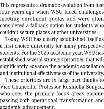 This represents a dramatic evolution from just four years ago when WSU faced challenges meeting enrolment quotas and ...