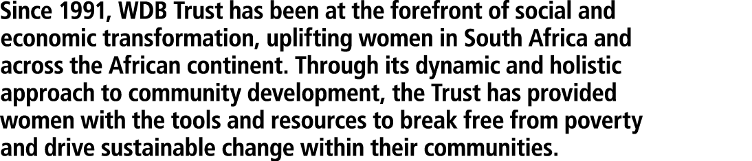 Since 1991, WDB Trust has been at the forefront of social and economic transformation, uplifting women in South Afric...