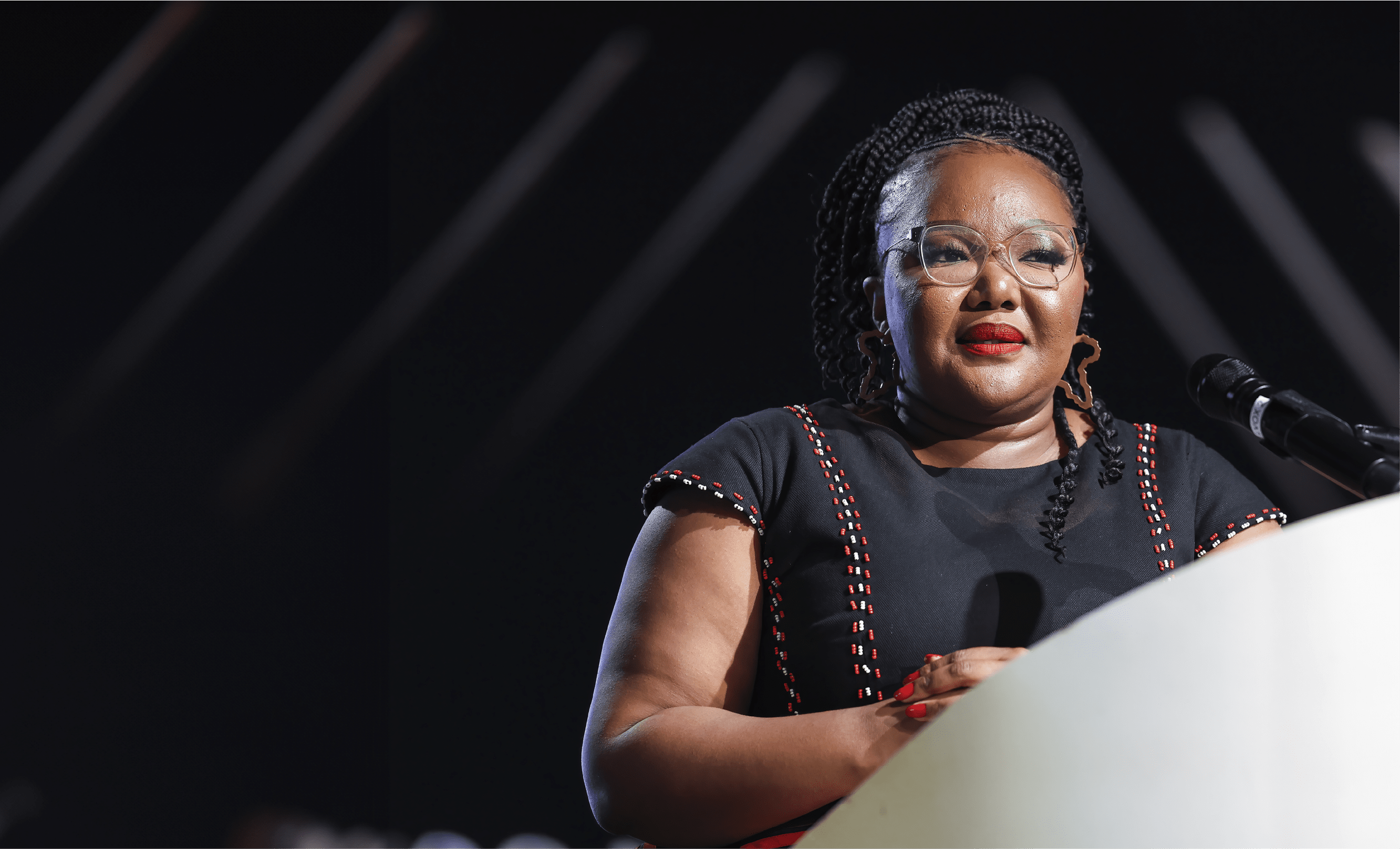 JOHANNESBURG, SOUTH AFRICA - JANUARY 12: Siviwe Gwarube (Minister of Basic Education) at the official release of the 2025 National Senior Certificate (NSC) examination results at Mosa ek Church on January 12, 2026 in Johannesburg, South Africa. This release marks the culmination of an extensive and tightly regulated examination, marking and quality assurance process. (Photo by Luba Lesolle/Gallo Images via Getty Images)