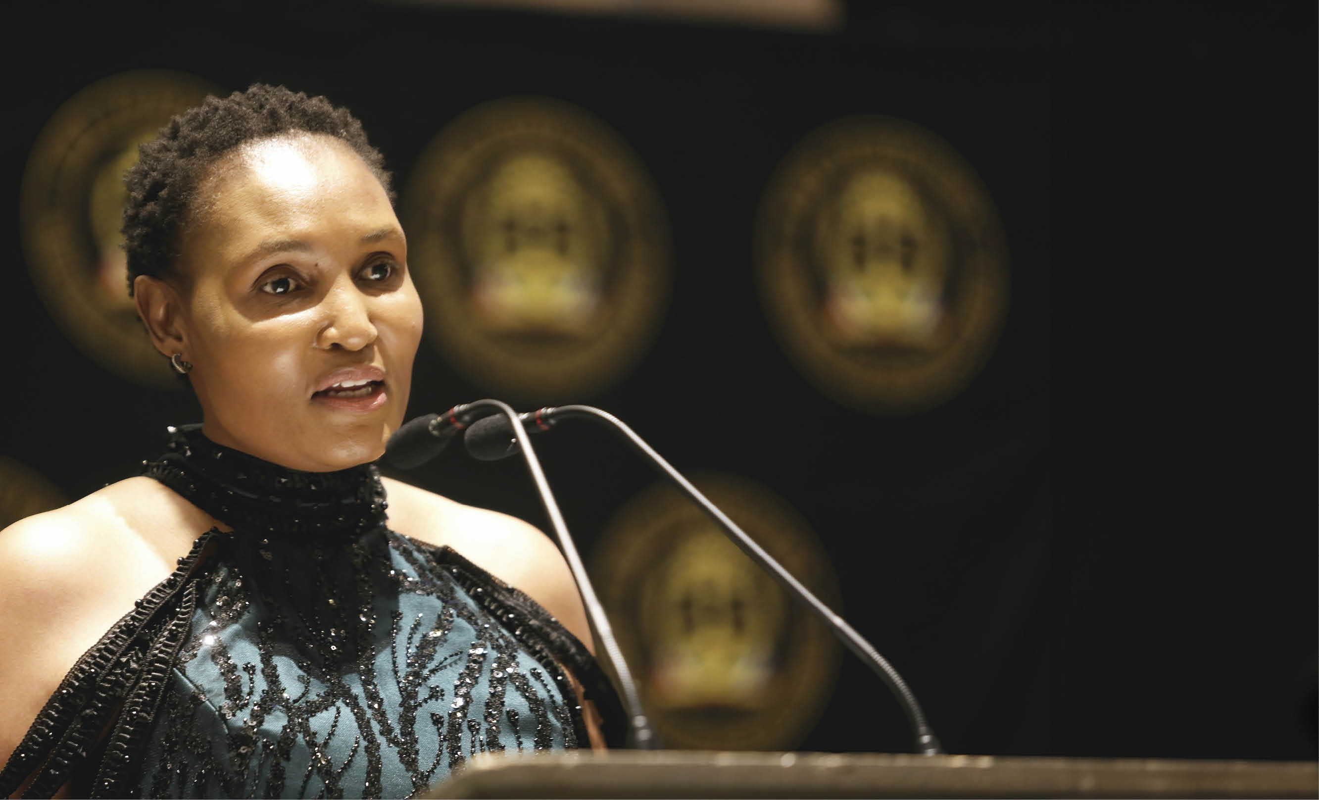JOHANNESBURG, SOUTH AFRICA - AUGUST 20: Minister of Justice and Constitutional Development, Thembi Simelane during the farewell dinner for Chief Justice Raymond Zondo at Marriot Hotel Melrose Arch on August 20, 2024 in Johannesburg, South Africa. The celebratory dinner, attended by President Cyril Ramaphosa was held in tribute to the Chief Justice, who is retiring at the end of August 2024 after a distinguished judicial career spanning 27 years. (Photo by Sharon Seretlo/Gallo Images via Getty Images)