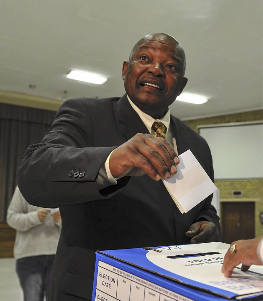 BLOEMFONTEIN, SOUTH AFRICA - MAY 18: (SOUTH AFRICA OUT)  Mosiuoa Lekota, leader of Cope at the voting station at Oranje Girls High in Bloemfontein, South Africa, on May 18,  2011 to cast his vote in the municipal elections. (Photo by Foto24/Gallo Images via Getty Images)