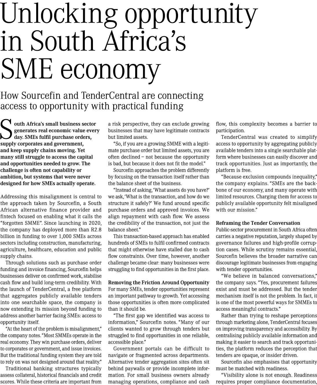 Unlocking opportunity in South Africa&rsquo;s SME economy How Sourcefin and TenderCentral are connecting access to opportun...