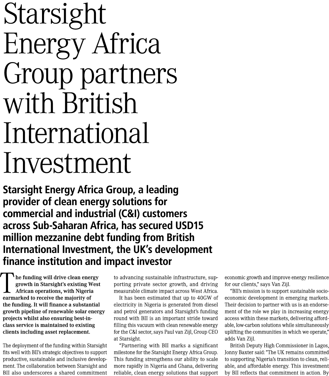 Starsight Energy Africa Group partners with British International Investment Starsight Energy Africa Group, a leading...