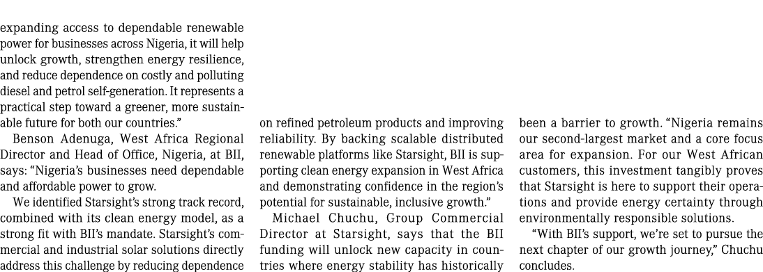 expanding access to dependable renewable power for businesses across Nigeria, it will help unlock growth, strengthen ...