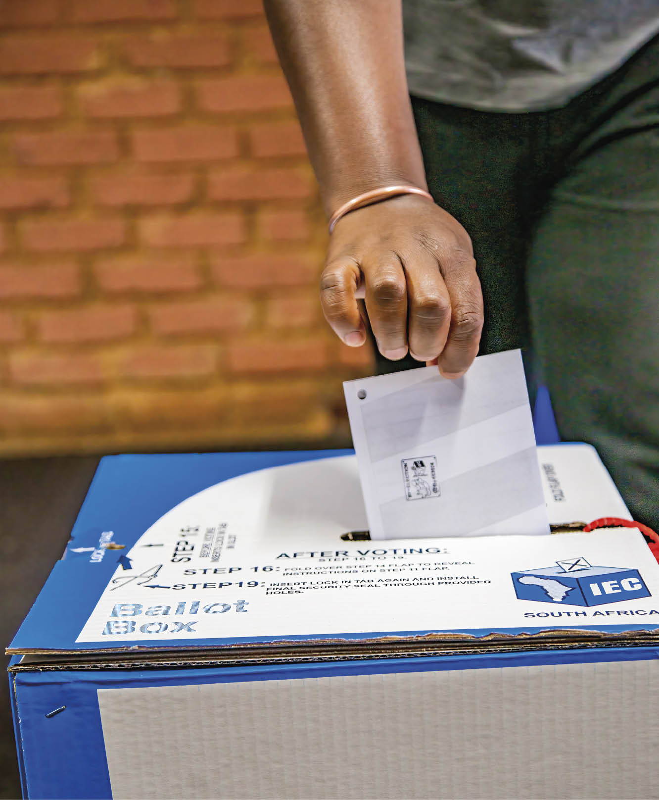 BOKSBURG, SOUTH AFRICA - MAY 19:A voter cast his vote during by-elections on May 19, 2021 in Boksburg, South Africa. It is reported that 40 by-elections will take place in 25 municipalities across the country and the votes will be the penultimate by-elections before the final votes on 30 June 2021. (Photo by OJ Koloti/Gallo Images via Getty Images)