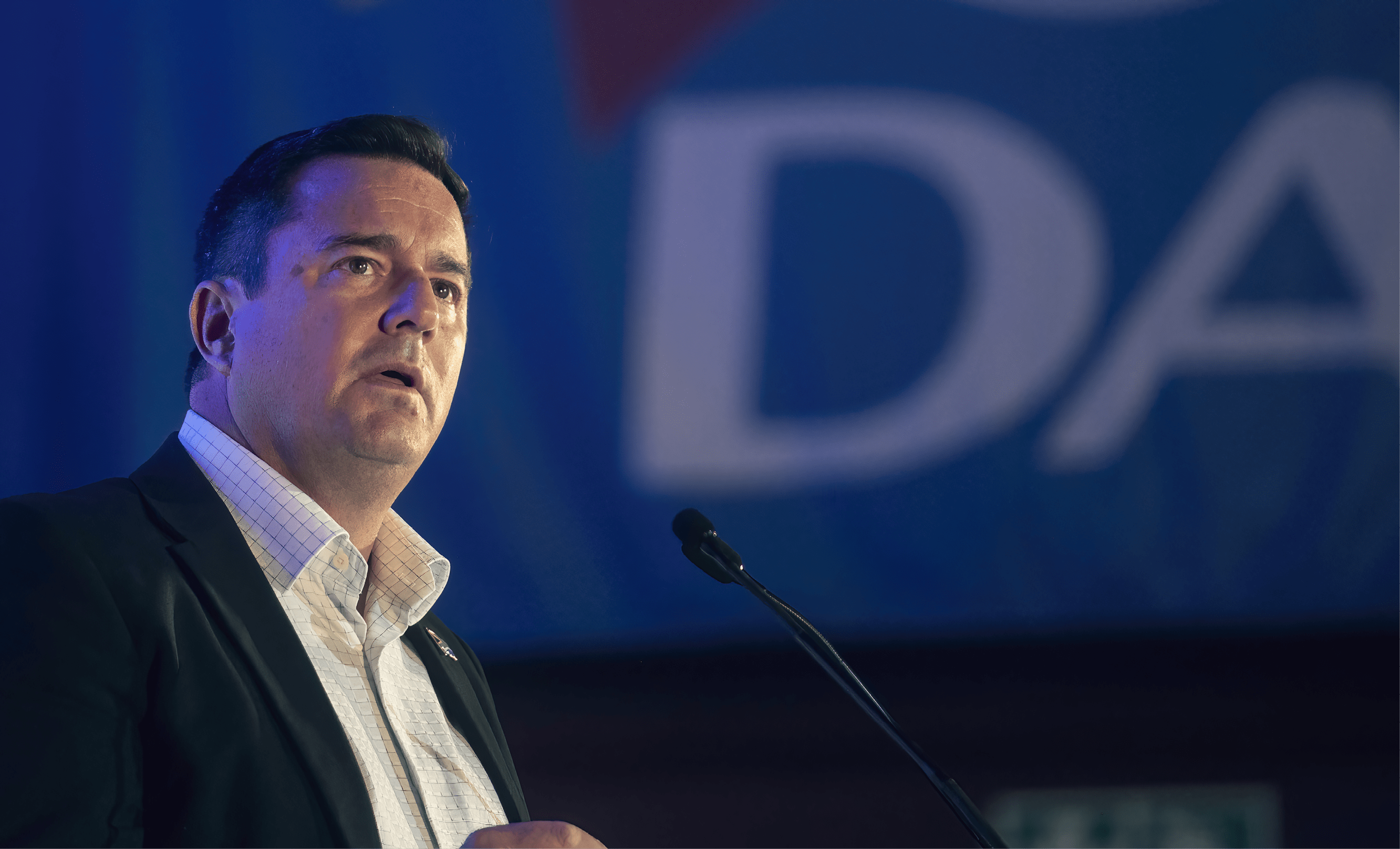 CAPE TOWN, SOUTH AFRICA - APRIL 16: DA leader John Steenhuisen at the premier of the Rescue South Africa campaign anthem at Cape Town City Hall on April 16, 2024 in Cape Town, South Africa. The anthem represents the deep emotional connection of the DA to the historic rescue mission being undertaken in this election.  (Photo by Brenton Geach/Gallo Images via Getty Images)