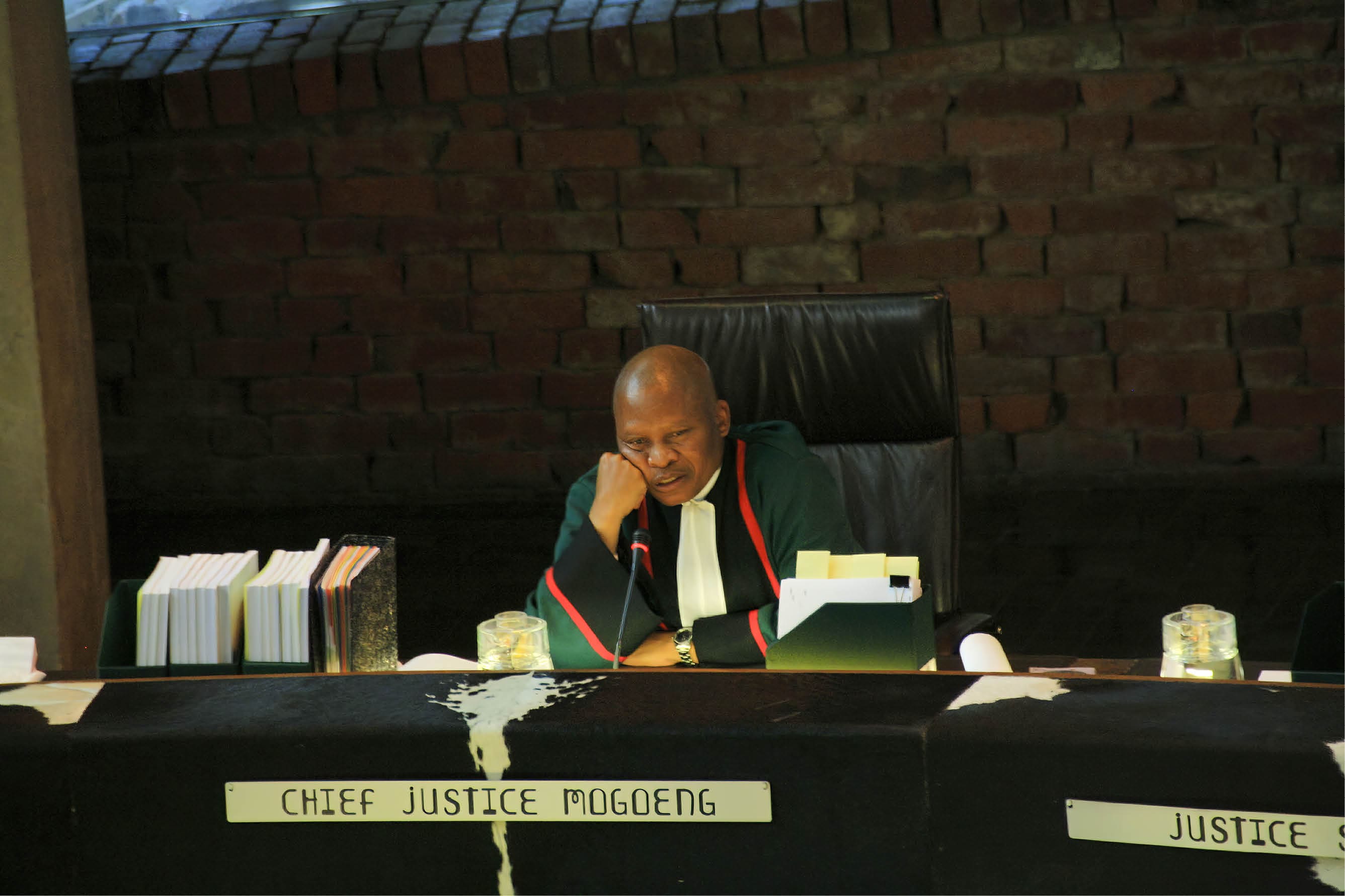 JOHANNESBURG, SOUTH AFRICA MAY 8(SOUTH AFRICA OUT): Chief Justice Mogoeng Mogoeng presides at the Constitutional Court in Johannesburg, South Africa on May 8, 2012 where a hearing was held on President Jacob Zumas appointment of controversial prosecuting authority head Menzi Simelane.  (Photo by Busisiwe Mbatha/Sowetan/Gallo Images/Getty Images)