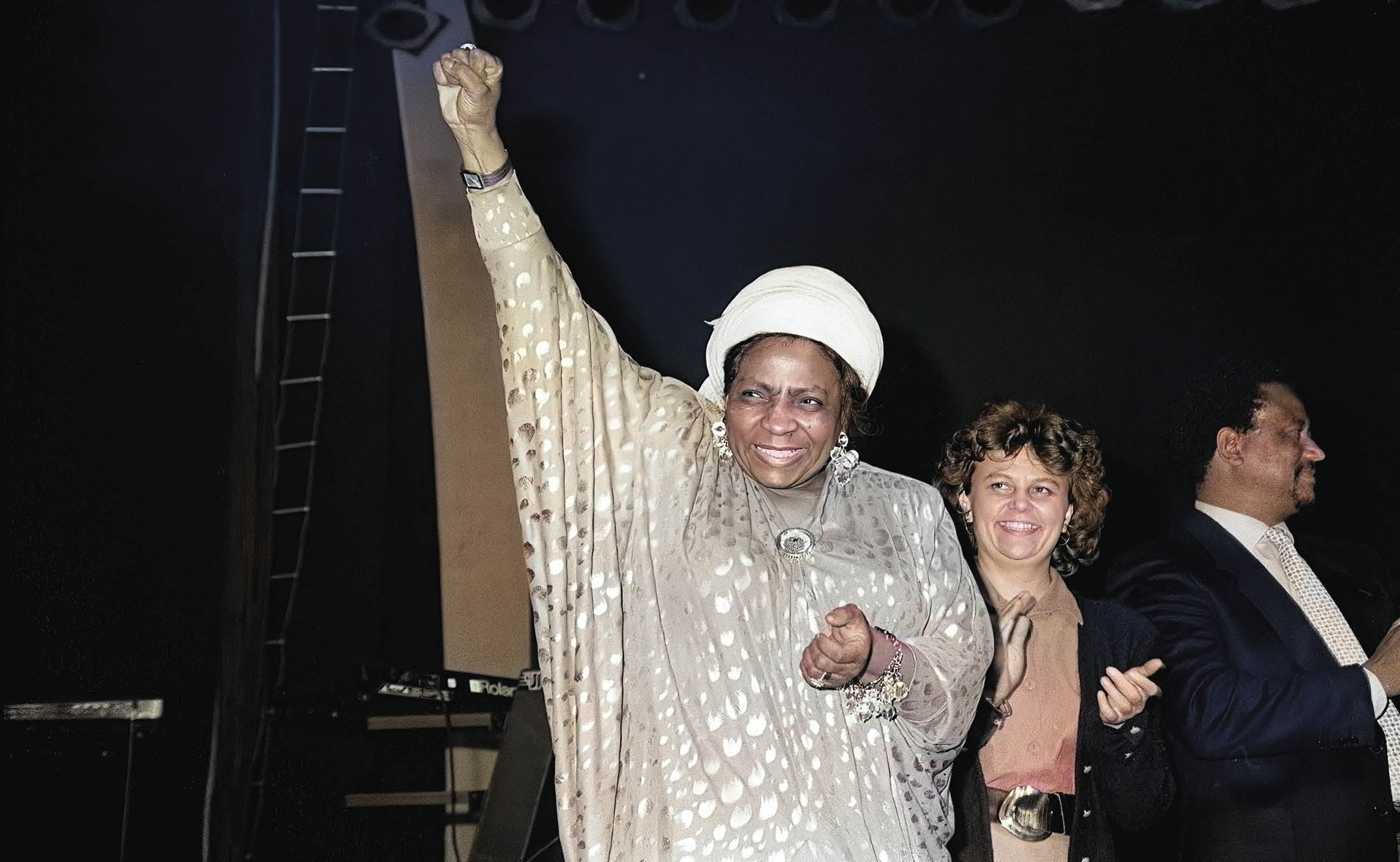 Adelaide Tambo appears on stage at the Dance Mandela Concert, Brixton Academy, London , United Kingdom, 1990. (Photo by Martyn Goodacre/Getty Images)