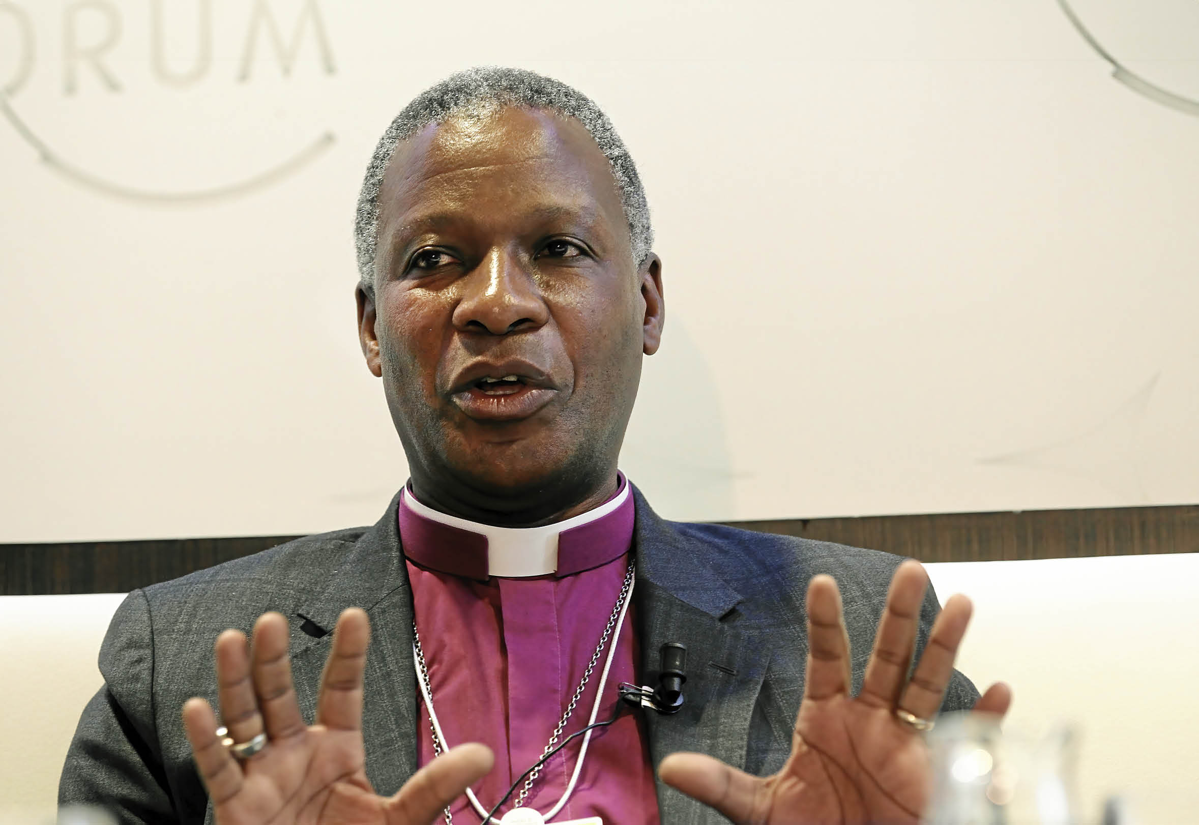 DAVOS/SWITZERLAND, 21JAN15 - Thabo Cecil Makgoba, Archbishop and Metropolitan of the Anglican Church of Southern Africa, South Africa gives a statement during the session 'Stop to Think: What Is Ethical Leadership?' in the congress centre at the Annual Meeting 2015 of the World Economic Forum in Davos, January 21, 2015. WORLD ECONOMIC FORUM/swiss-image.ch/Photo Moritz Hager