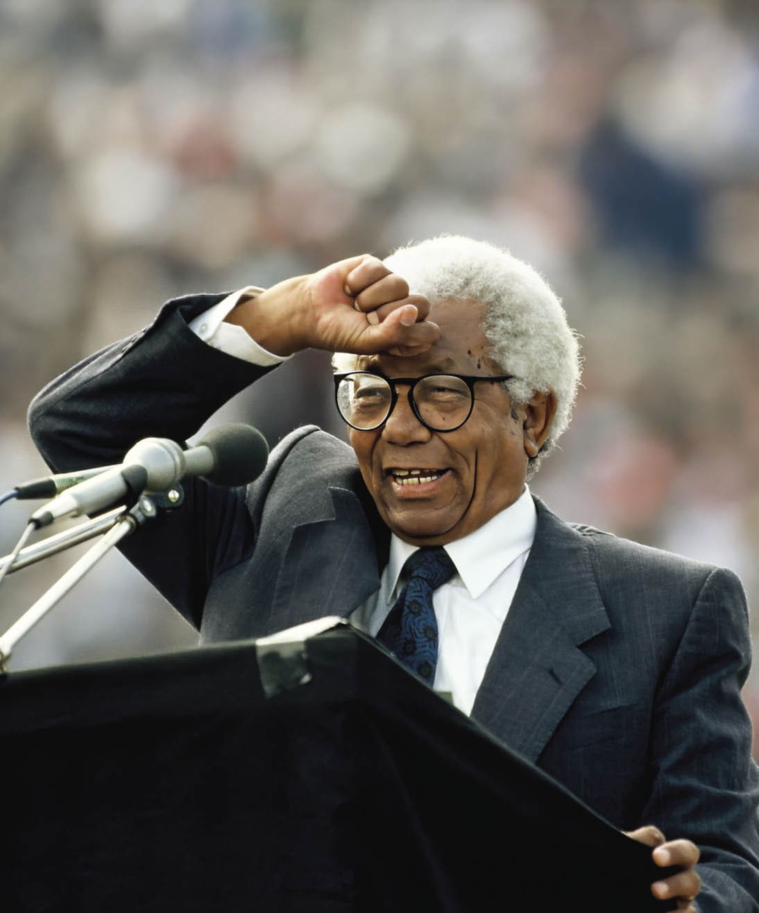 JOHANNESBURG, SOUTH AFRICA - FEBRUARY 13: African National Congress (ANC) general secretary and former Robben Island prison inmate of Nelson Mandela, Walter Sisulu holds a speech during a rally in Soweto on February 13, 1990 in Johannesburg, South Africa.  (Photo by Georges De Keerle/Getty Images)