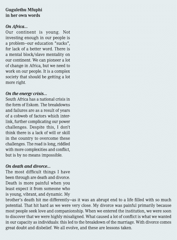 Gugulethu Mfuphi in her own words On Africa... Our continent is young. Not investing enough in our people is a proble...