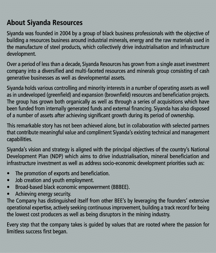 About Siyanda Resources Siyanda was founded in 2004 by a group of black business professionals with the objective of ...