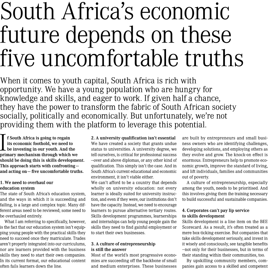 South Africa’s economic future depends on these five uncomfortable truths When it comes to youth capital, South Afric...