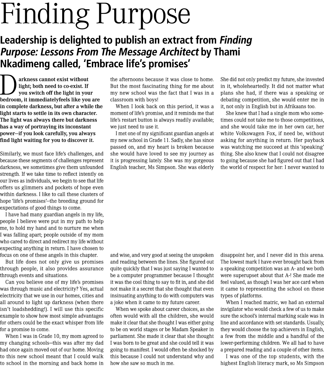 Finding Purpose Leadership is delighted to publish an extract from Finding Purpose: Lessons From The Message Architec...