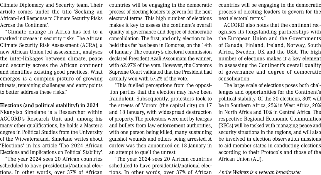 Climate Diplomacy and Security team. Their article comes under the title ‘Seeking an African-Led Response to Climate ...