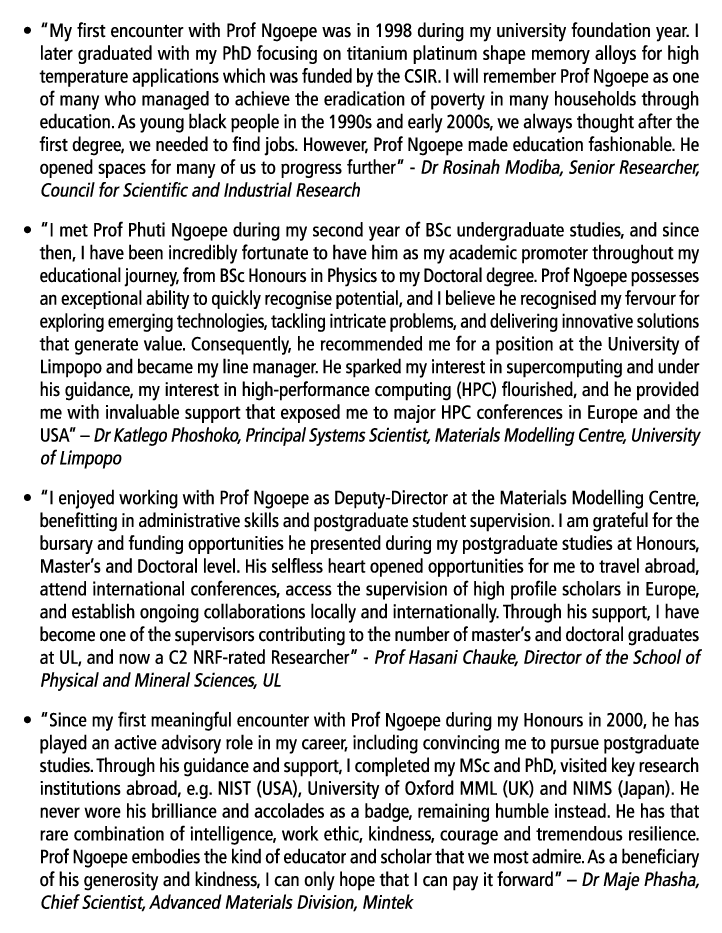 • “My first encounter with Prof Ngoepe was in 1998 during my university foundation year. I later graduated with my P...