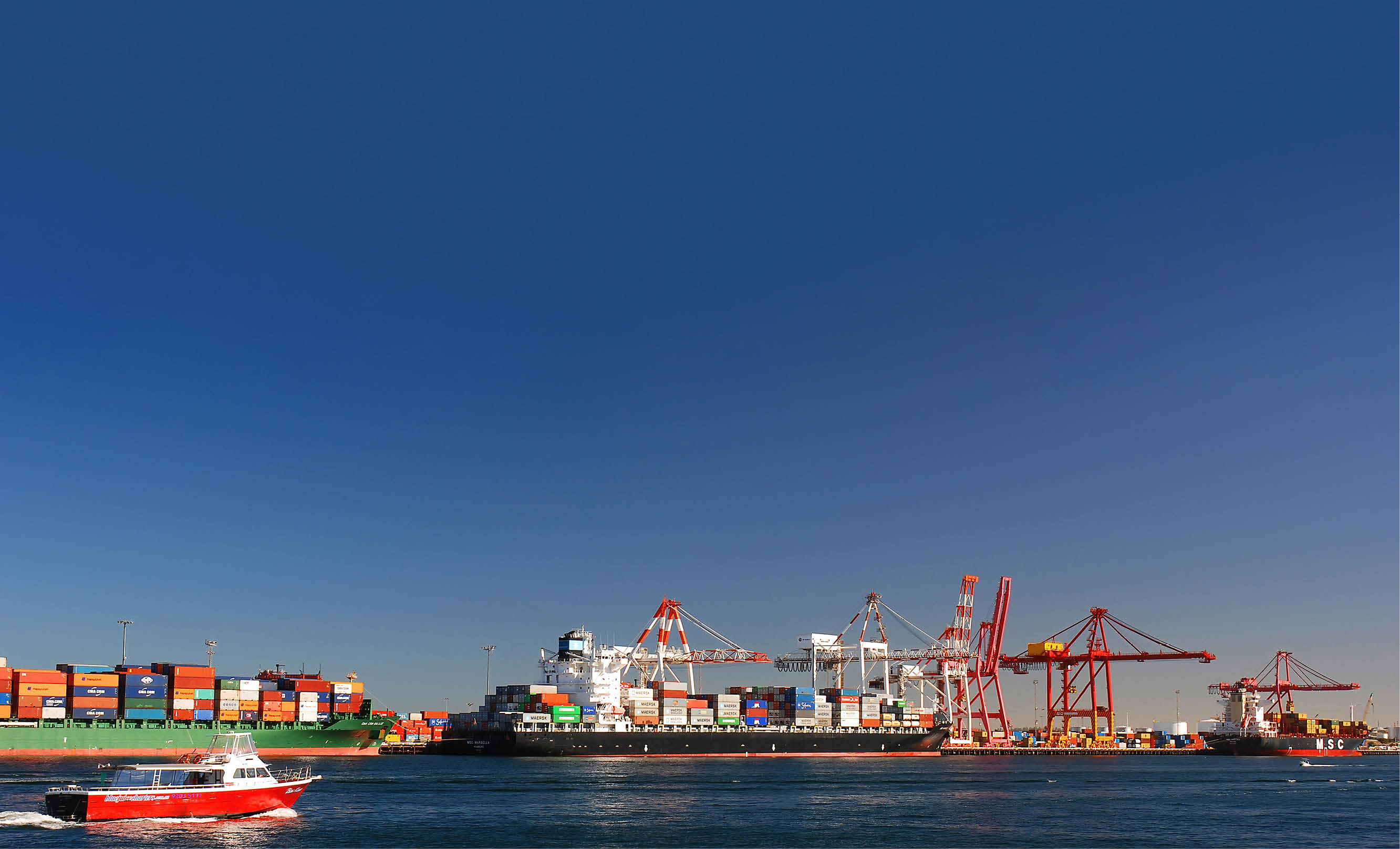 Fremantle harbor, with container ships, Fremantle, near Perth, Western Australia, Australia. (Photo by: Auscape/Universal Images Group via Getty Images)