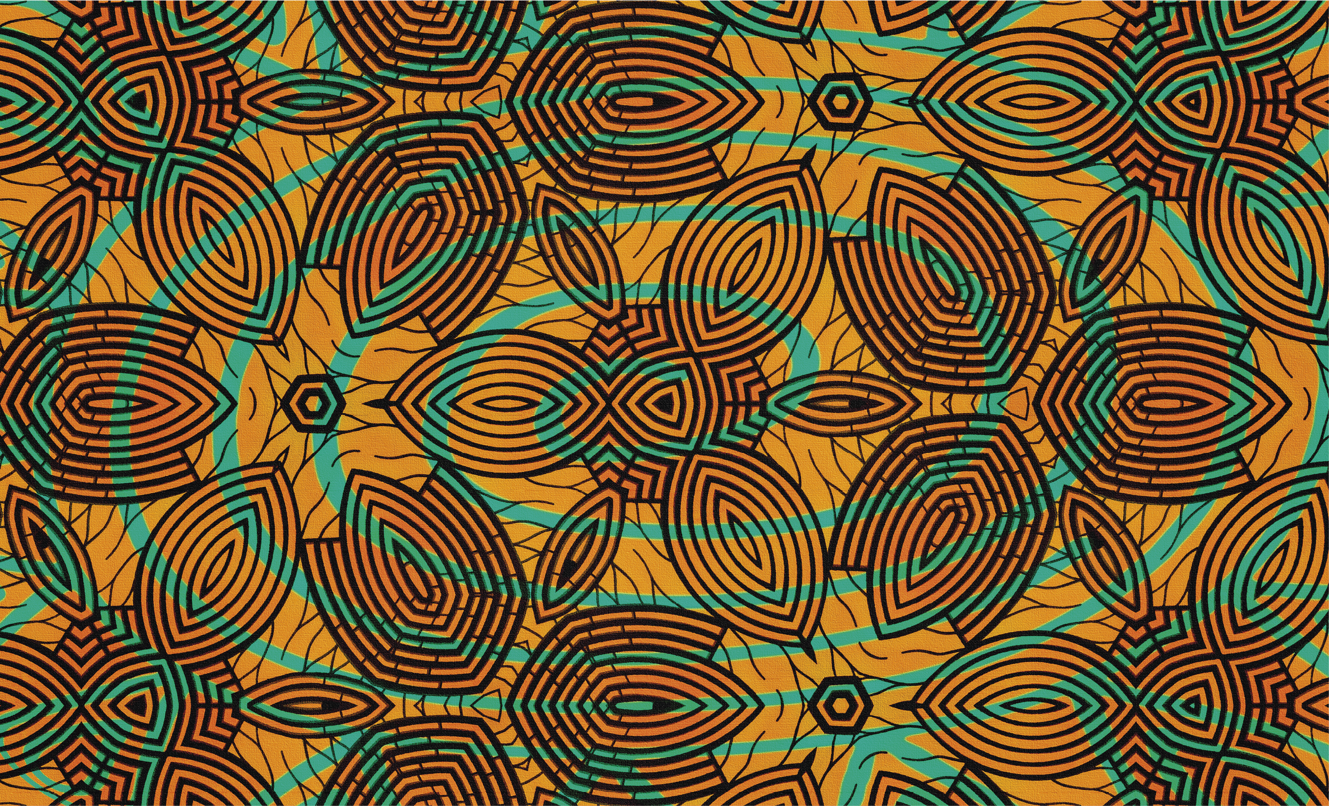 African fabric, seamless and textured pattern, geometric design, orange and green colors