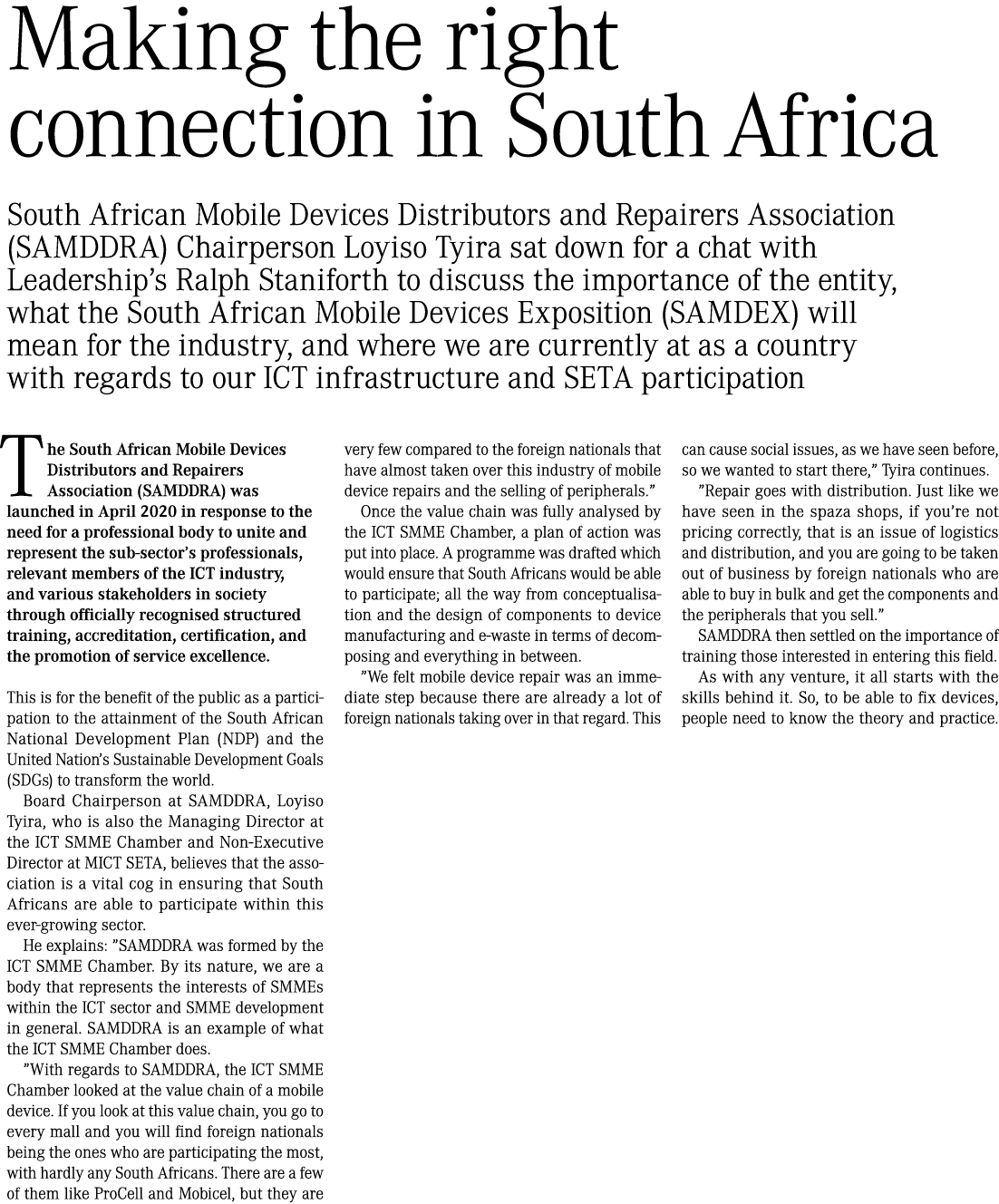 Making the right connection in South Africa South African Mobile Devices Distributors and Repairers Association (SAMD...