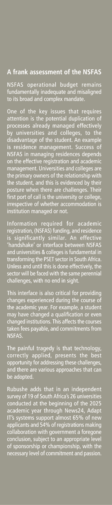 A frank assessment of the NSFAS NSFAS operational budget remains fundamentally inadequate and misaligned to its broad...