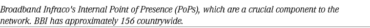 Broadband Infraco's Internal Point of Presence (PoPs), which are a crucial component to the network. BBI has approxim...