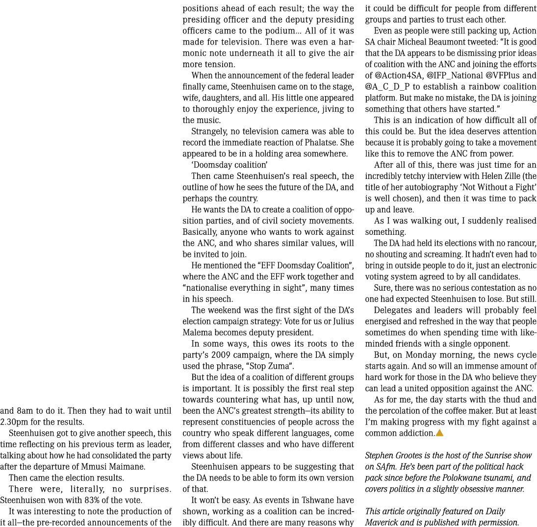 and 8am to do it. Then they had to wait until 2.30pm for the results. Steenhuisen got to give another speech, this ti...