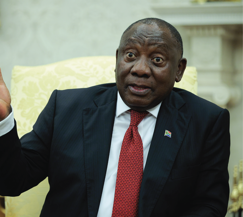 WASHINGTON, DC - MAY 21: South Africa President Cyril Ramaphosa speaks to journalists during a meeting with U.S. President Donald Trump in the Oval Office at the White House on May 21, 2025 in Washington, DC. Relations between the two countries have been strained since Trump signed an executive order in February that claimed white South Africans are the victims of government land confiscation and race-based “genocide,” while admitting some of those Afrikaners as refugees to the United States. Trump also halted all foreign aid to South Africa and expelled the country’s Ambassador to the U.S., Ebrahim Rasool. (Photo by Chip Somodevilla/Getty Images)