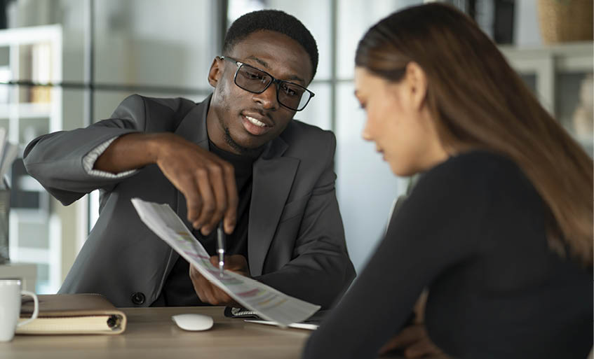 Financial advisor talking to customer