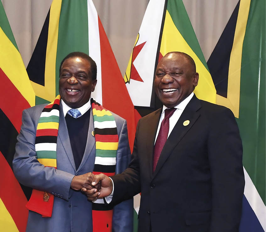 H.E. President Cyril Ramaphosa holds a bilateral meeting with H.E. President Emmerson Mnangagwa of the Republic of Zimbabwe on the sidelines of the 10th BRICS Summit taking place at the Sandton International Convention Centre, Johannesburg 26/7/2018 Photo: DIRCO News Service/Katlholo Maifadi
